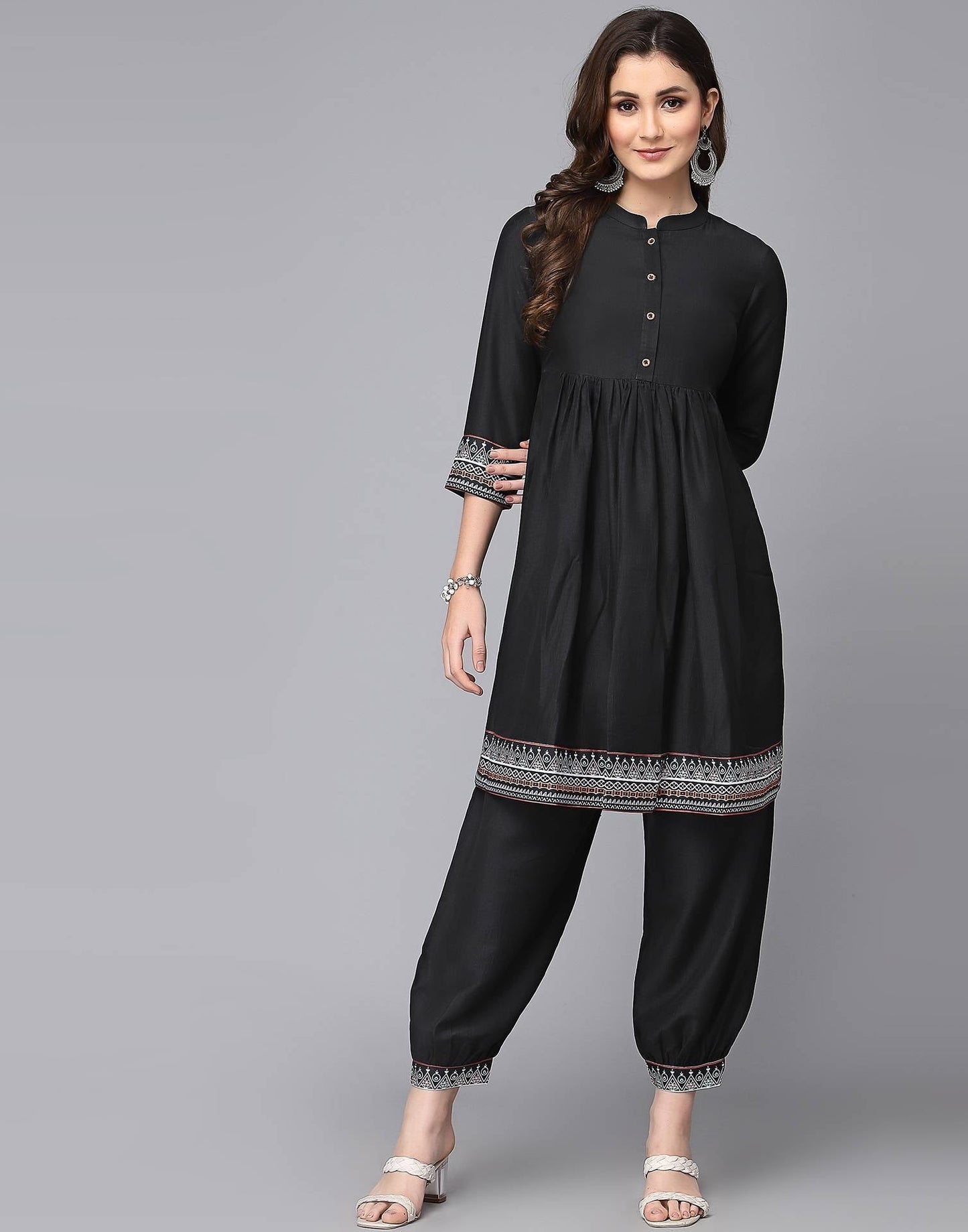 Black Printed Anarkali Kurta with Pant Set