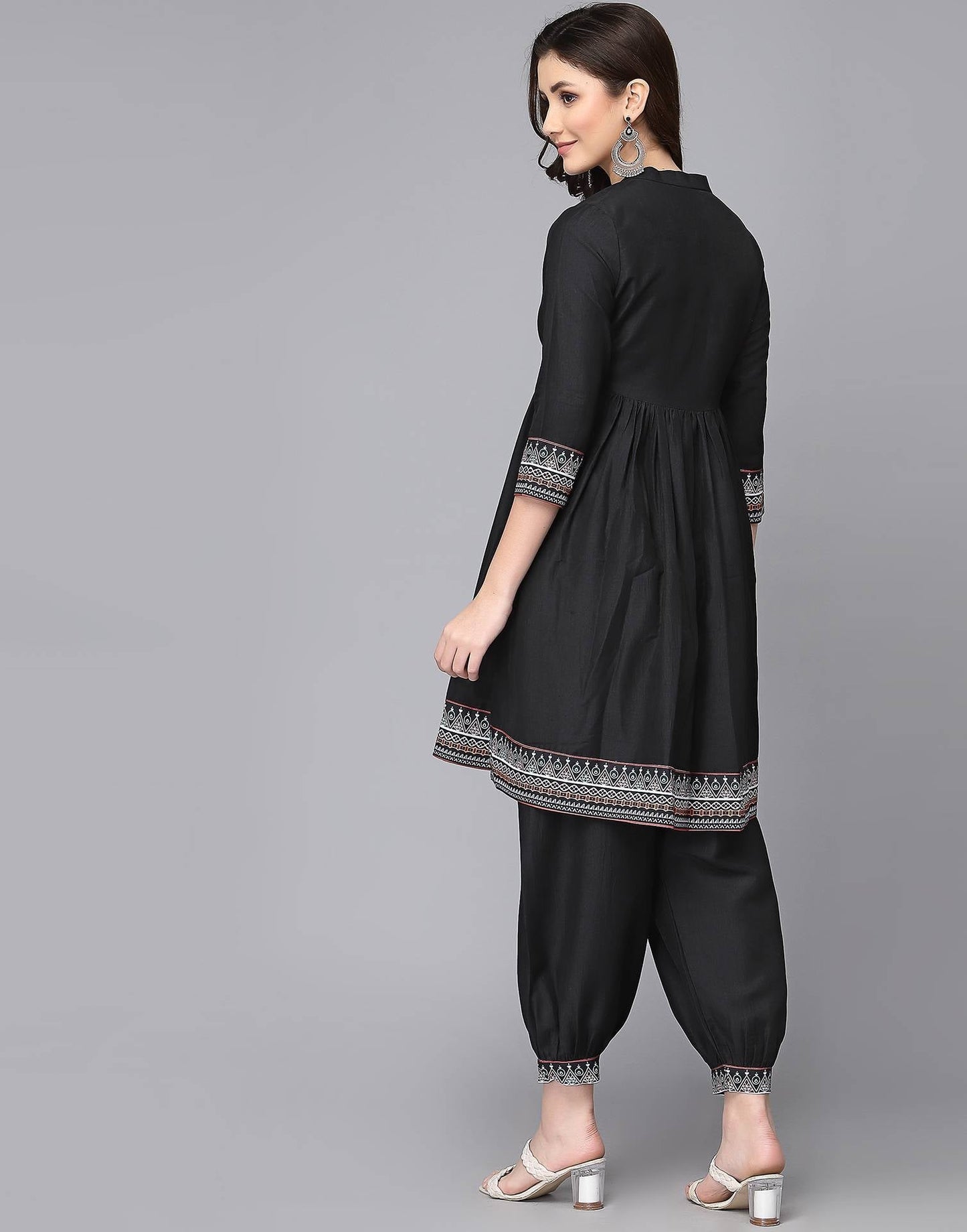 Black Printed Anarkali Kurta with Pant Set