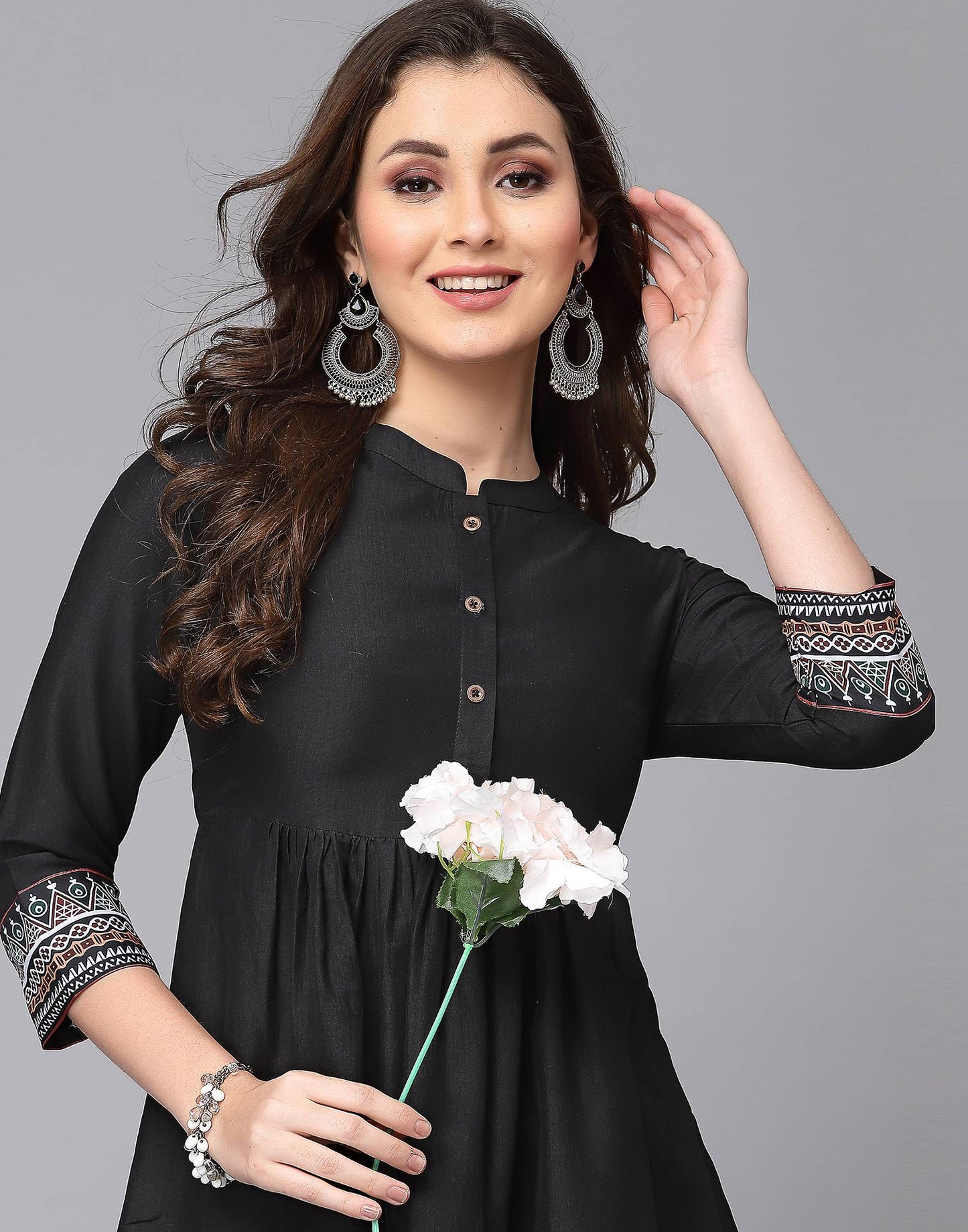 Black Printed Anarkali Kurta with Pant Set