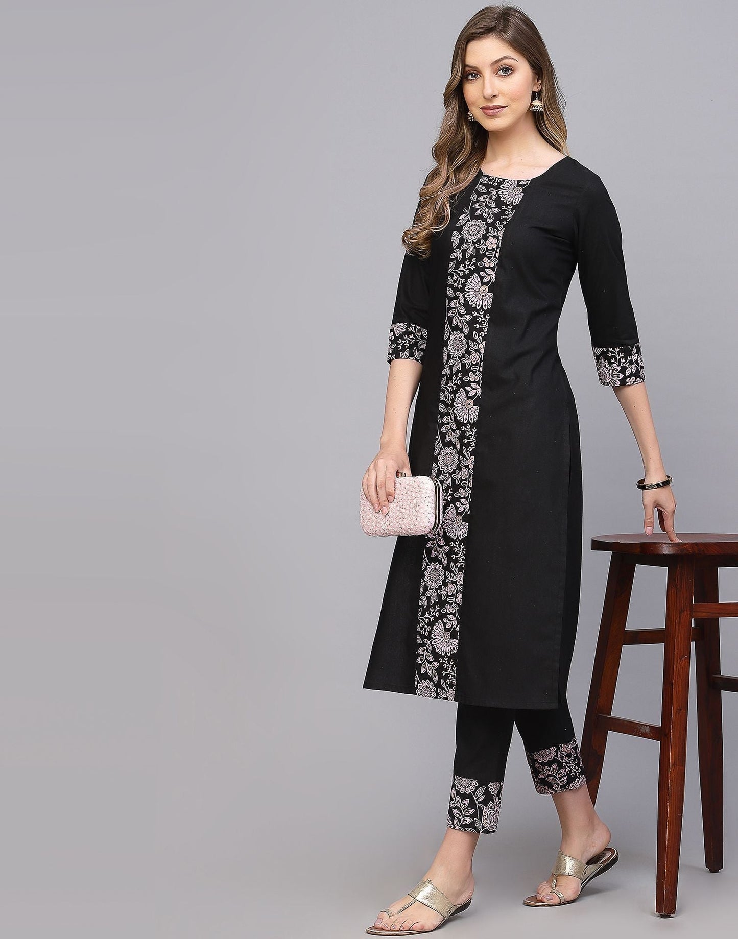 Black Cotton Kurti With Pant Set