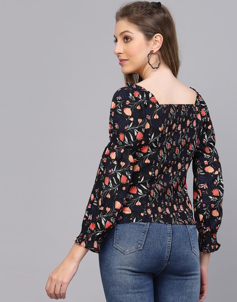 Black Floral Print Top