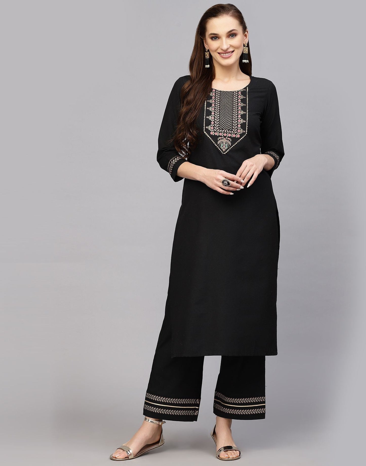 Black Cotton Kurti With Pant Set