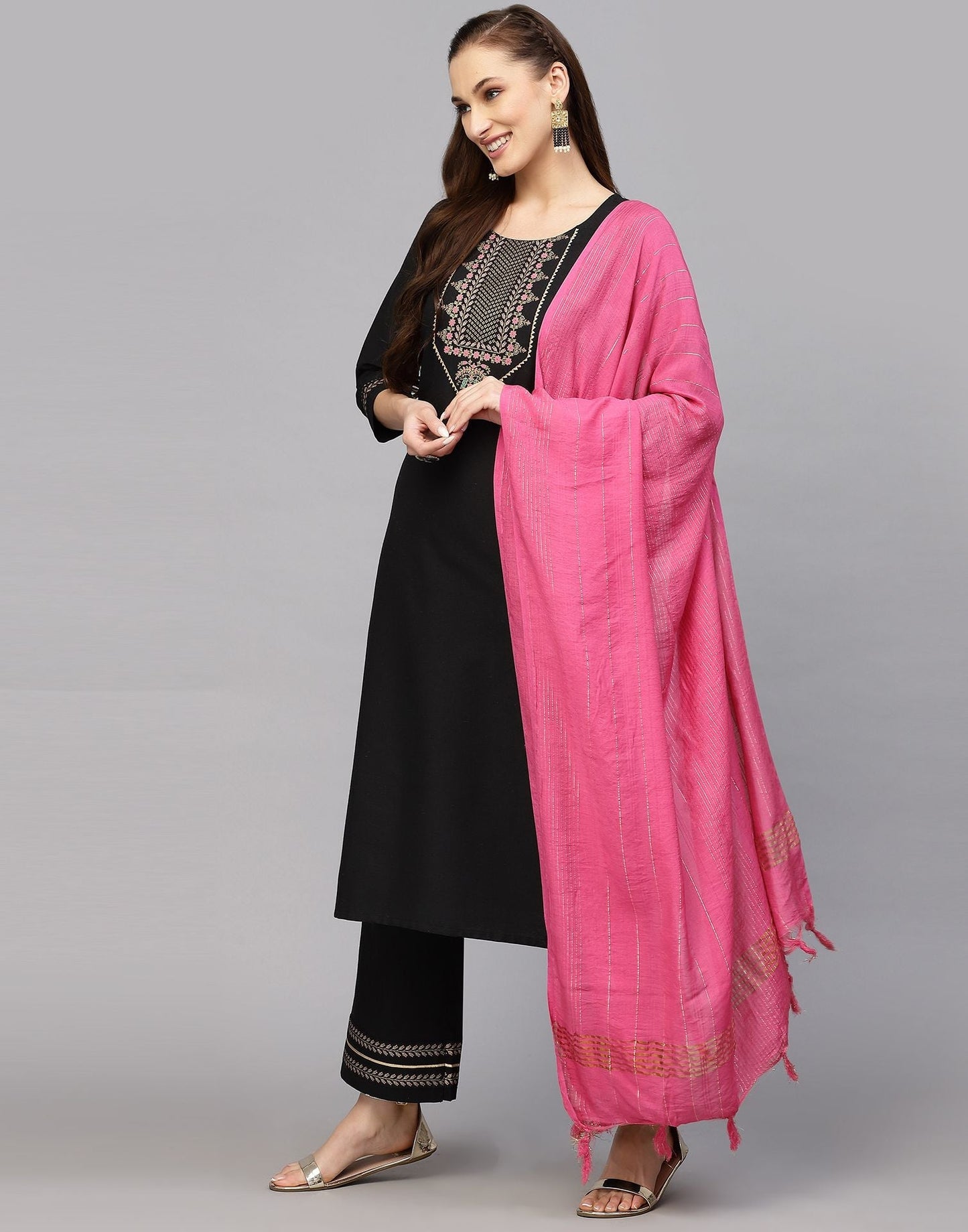 Black Kurti With Pant And Dupatta