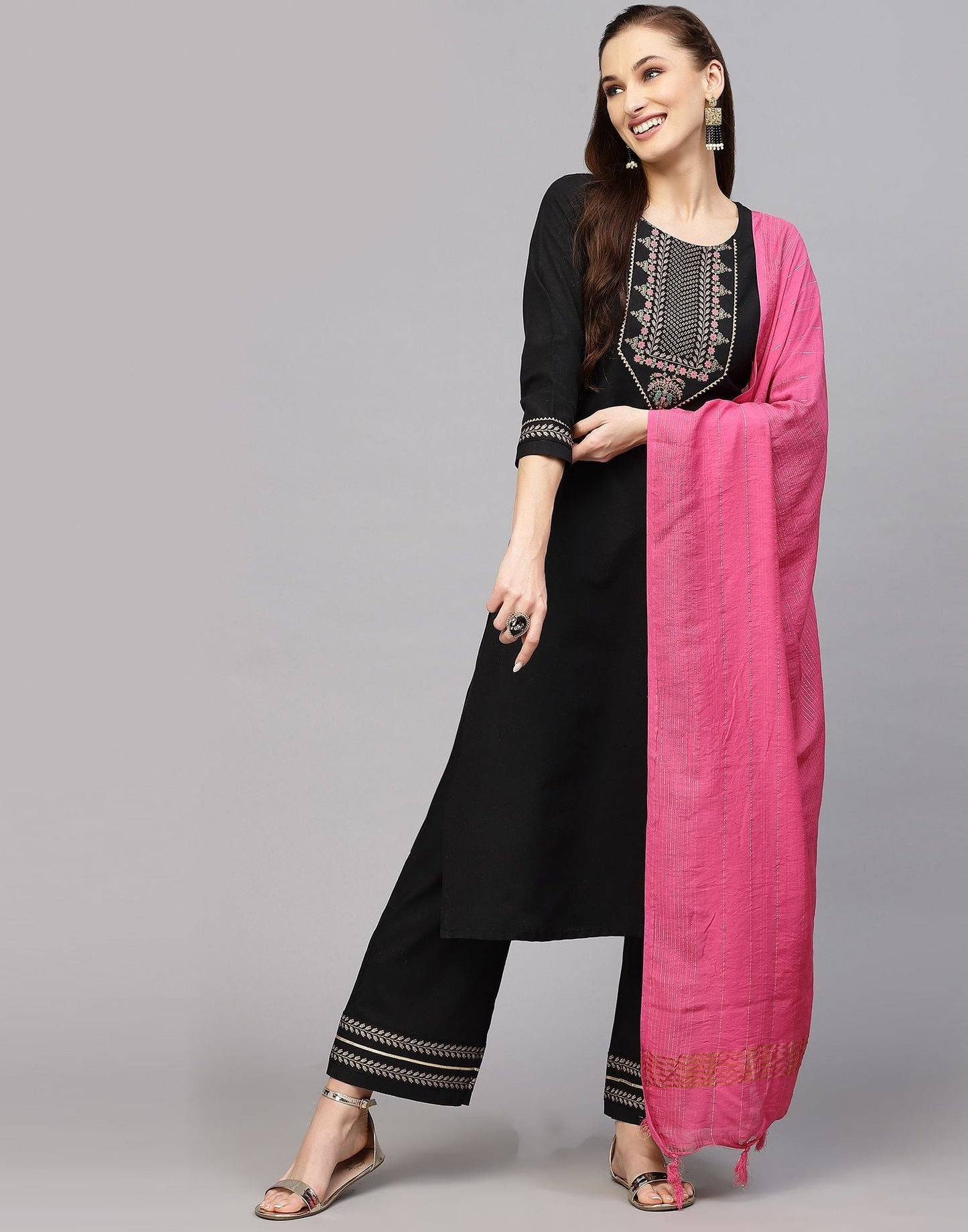 Black Kurti With Pant And Dupatta