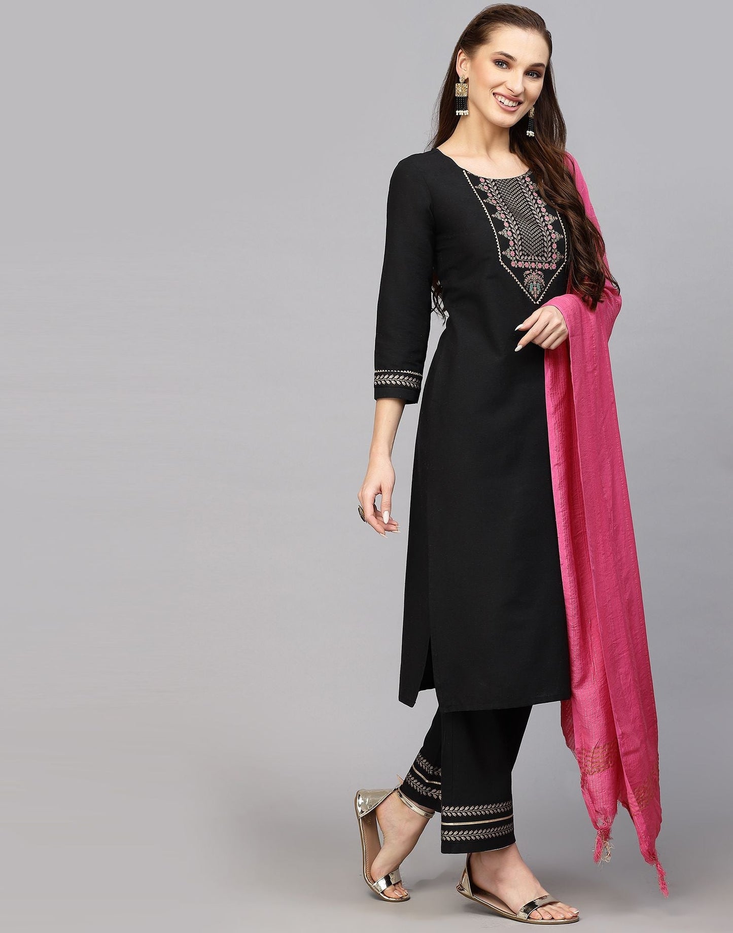 Black Kurti With Pant And Dupatta