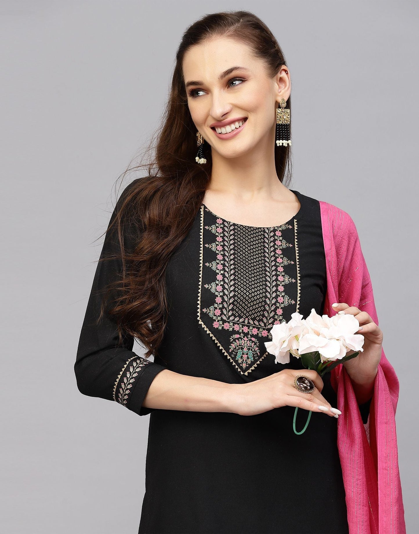 Black Kurti With Pant And Dupatta