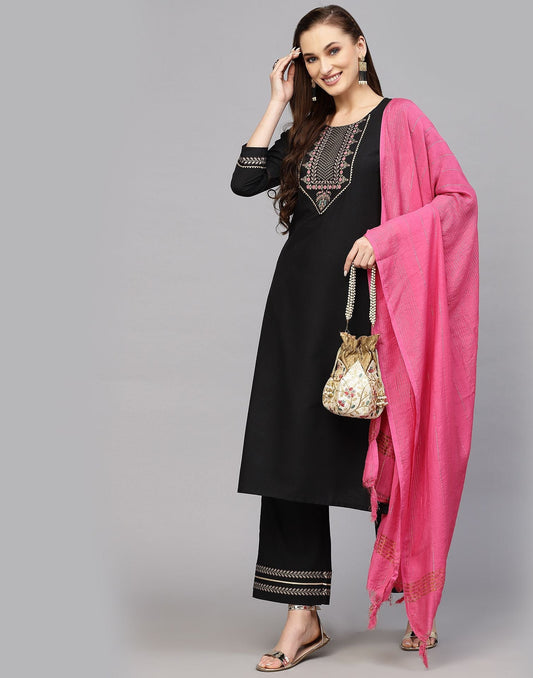 Black Kurti With Pant And Dupatta