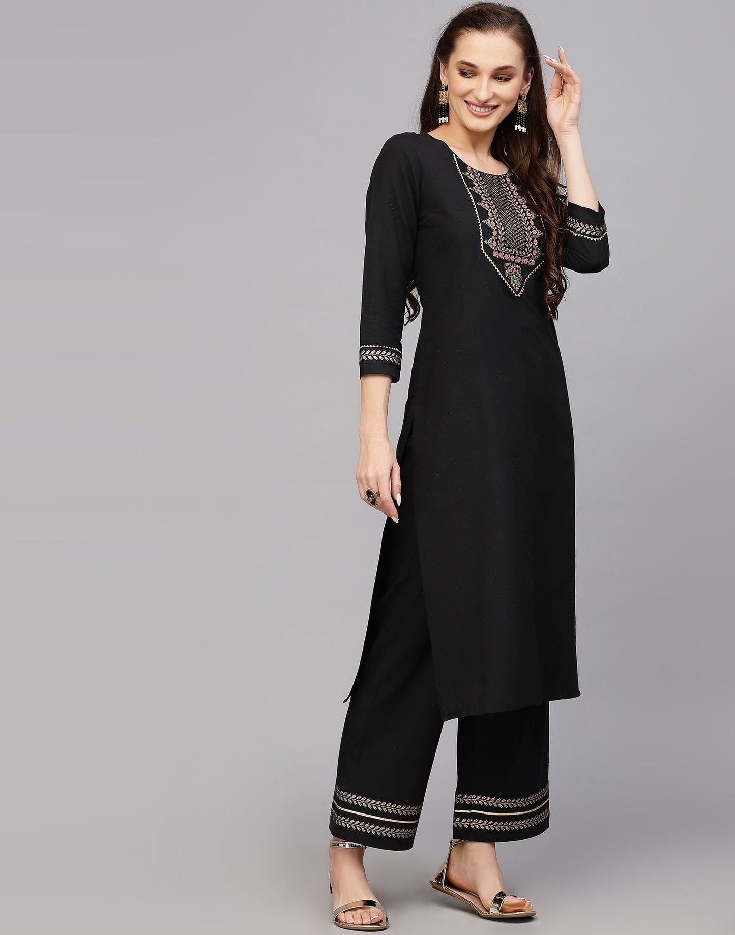 Black Cotton Kurti With Pant Set