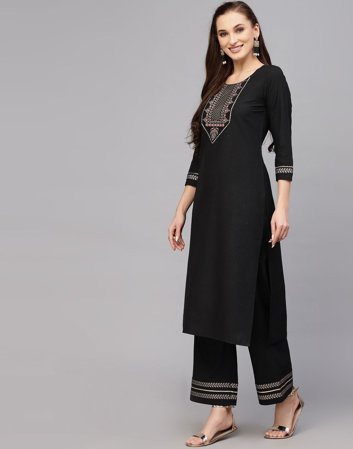 Black Cotton Kurti With Pant Set