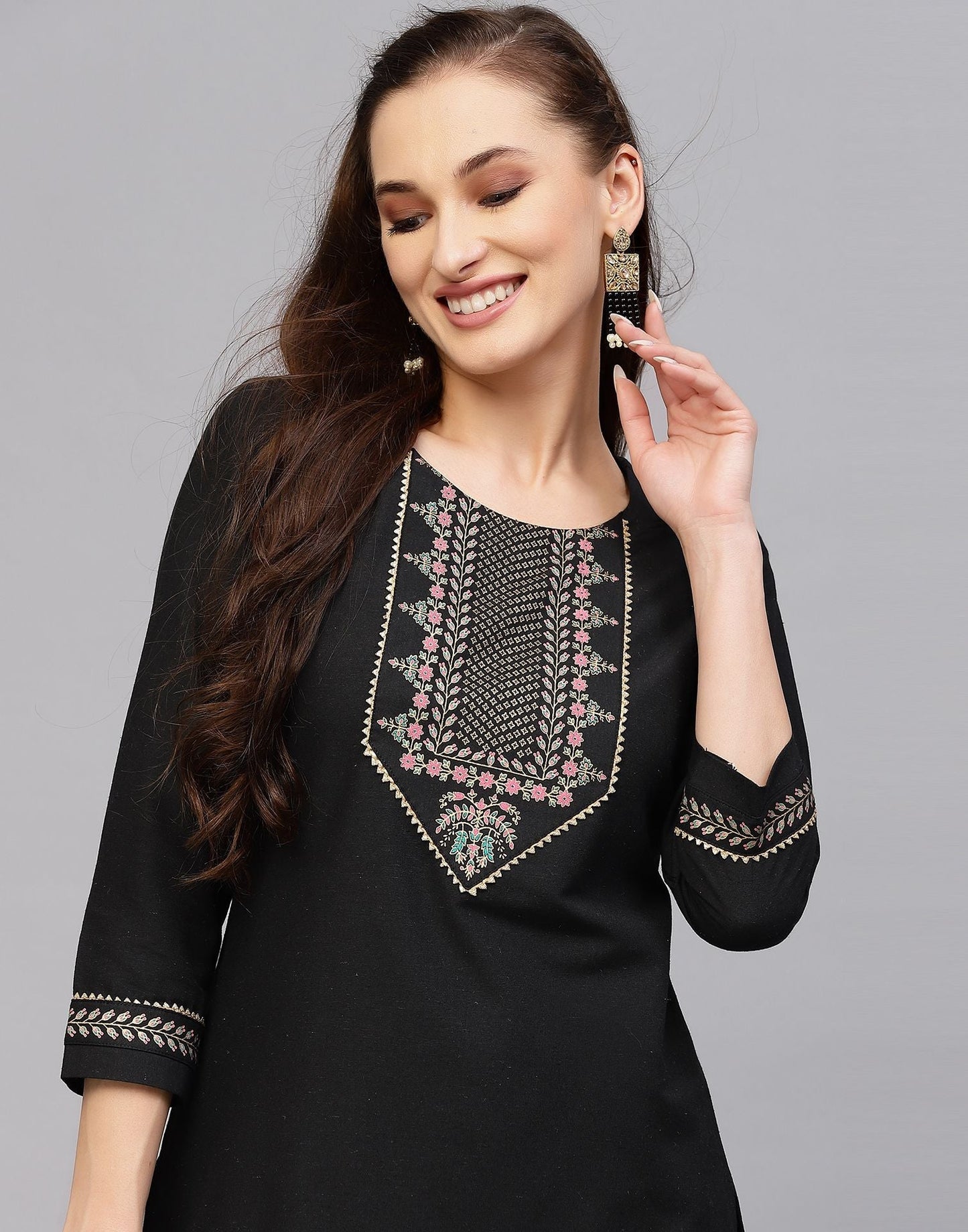 Black Cotton Kurti With Pant Set