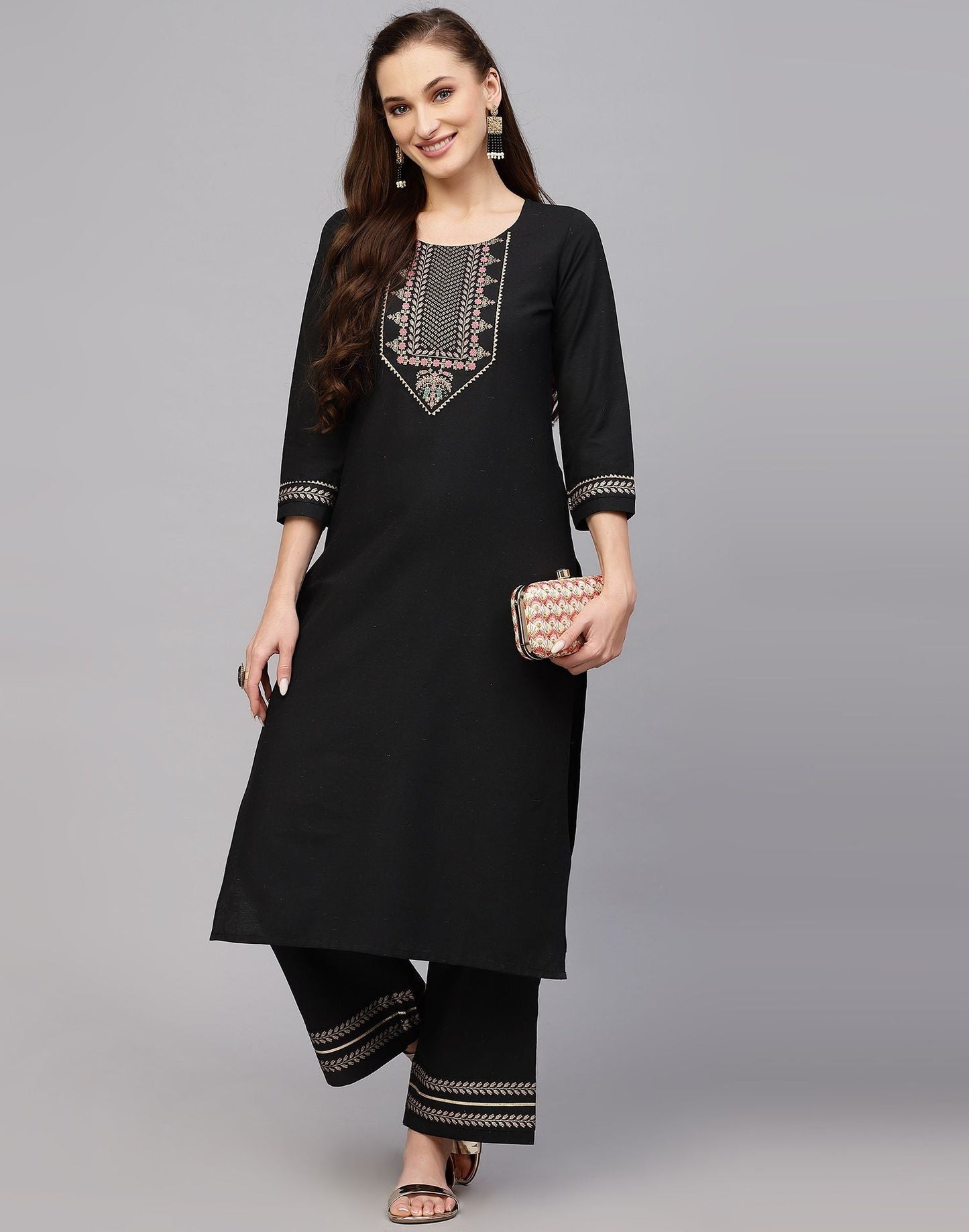 Black Cotton Kurti With Pant Set