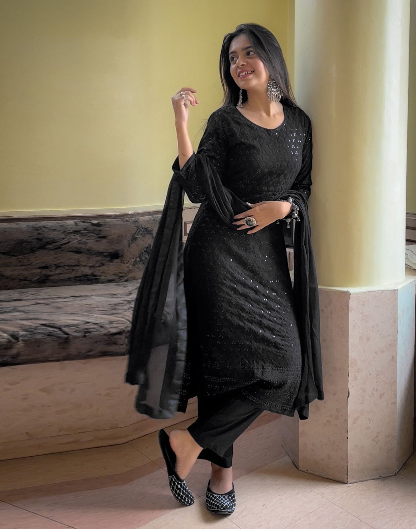 Black Kurti With Pant And Dupatta