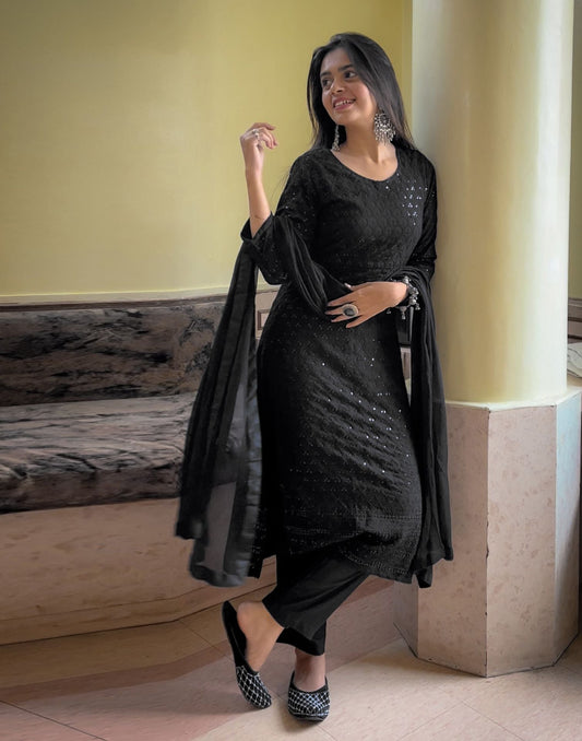 Black Kurti With Pant And Dupatta