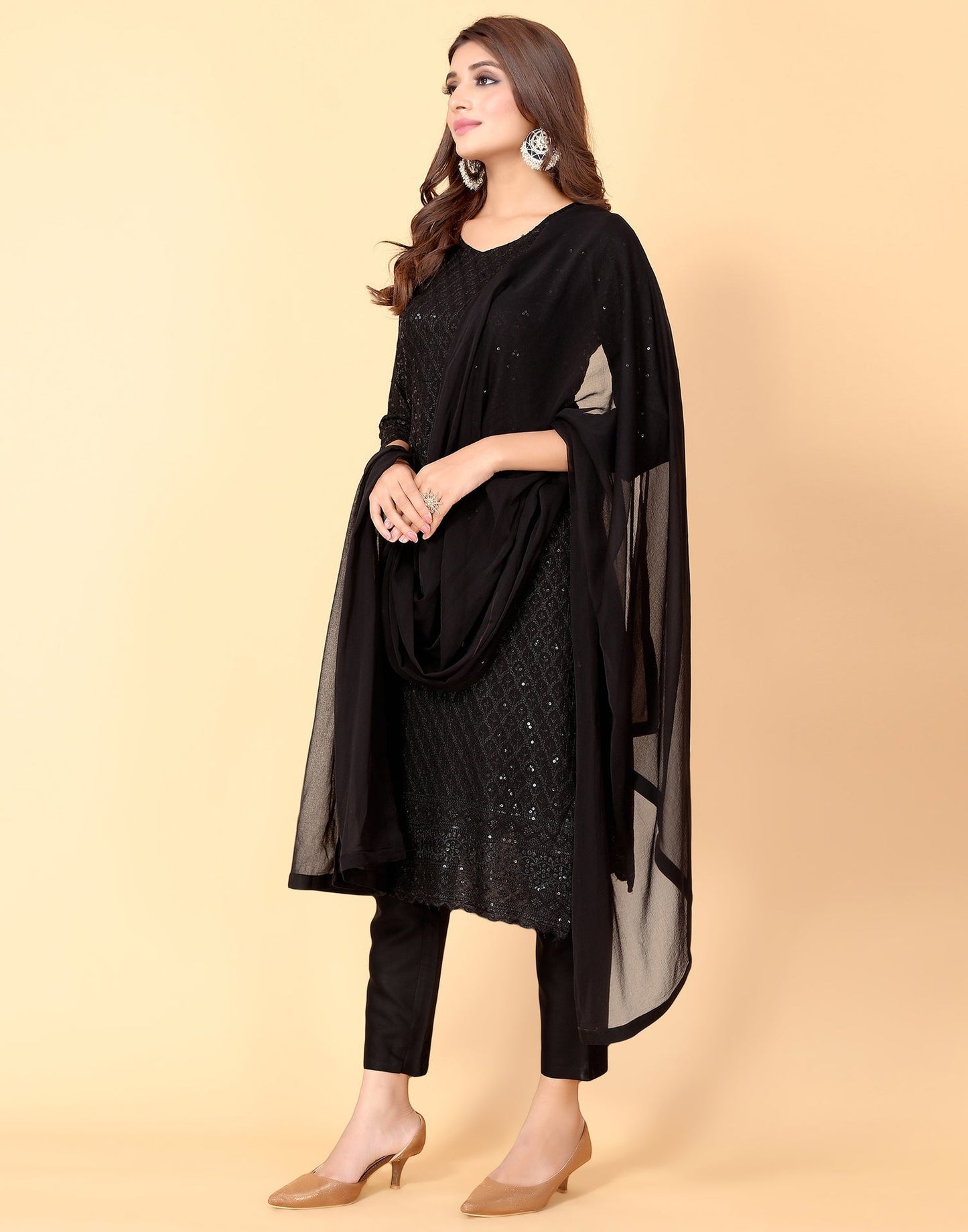 Black Kurti With Pant And Dupatta