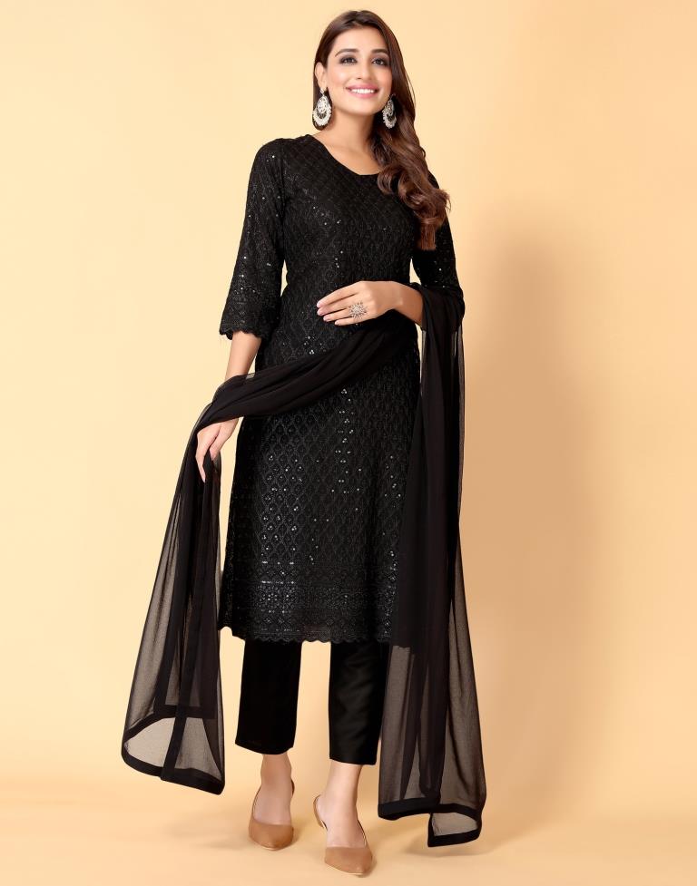 Black Kurti With Pant And Dupatta