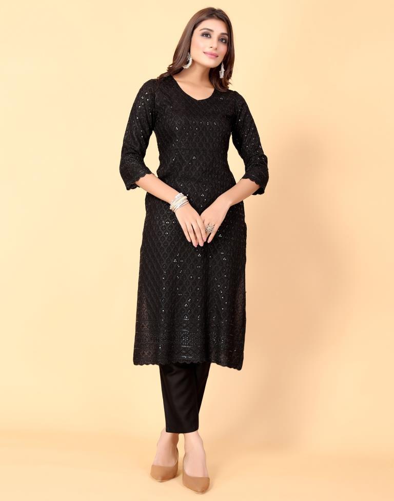 Black Kurti With Pant And Dupatta