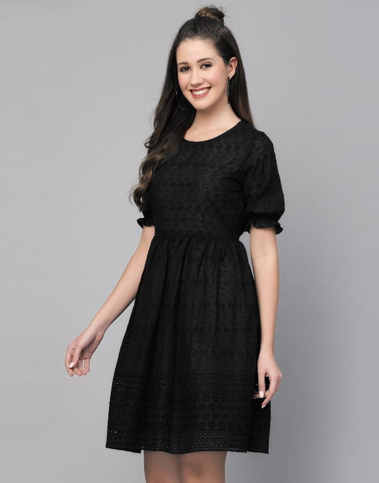 Black Cotton Embroidery Dress