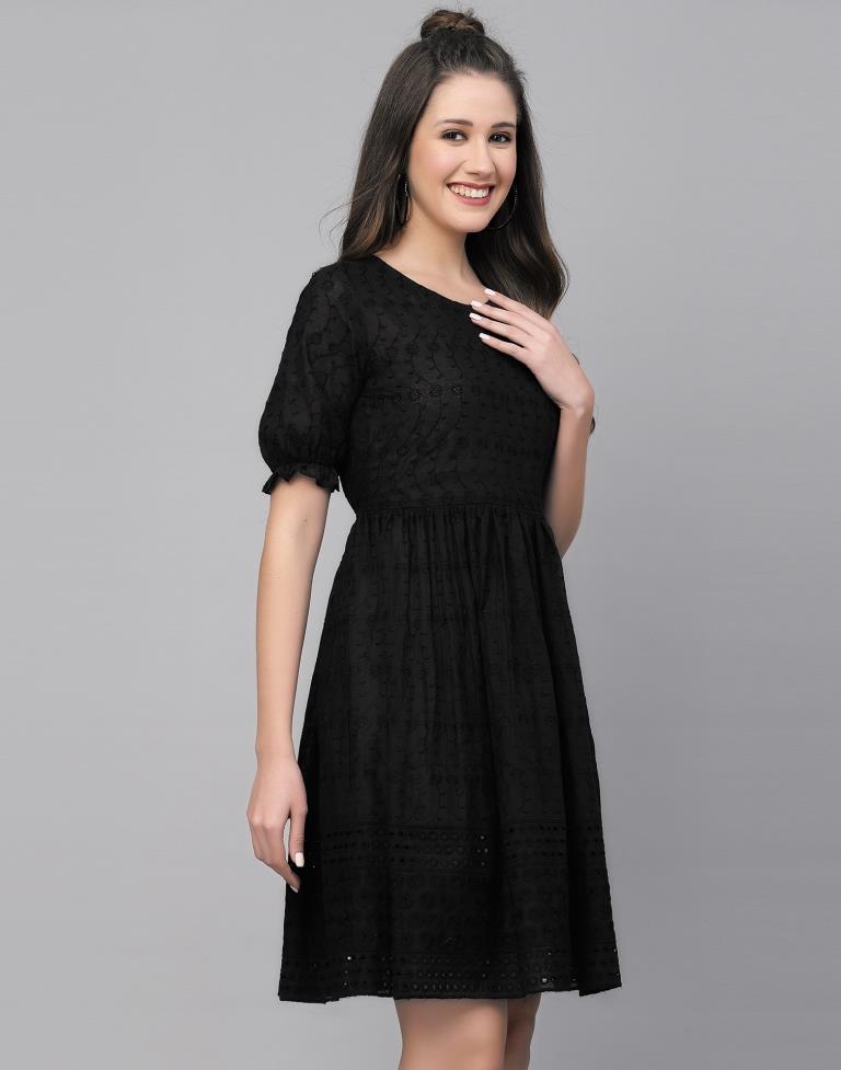 Black Cotton Embroidery Dress