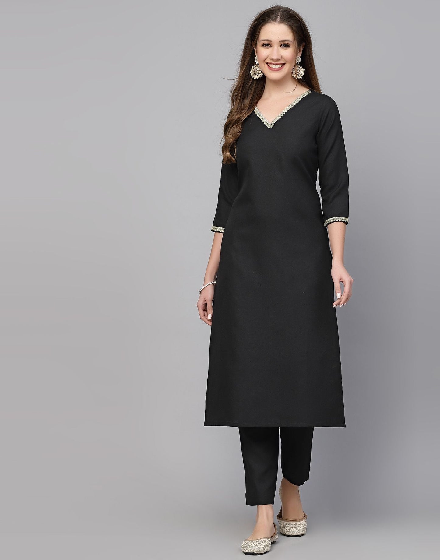 Black Cotton Kurti With Pant And Dupatta