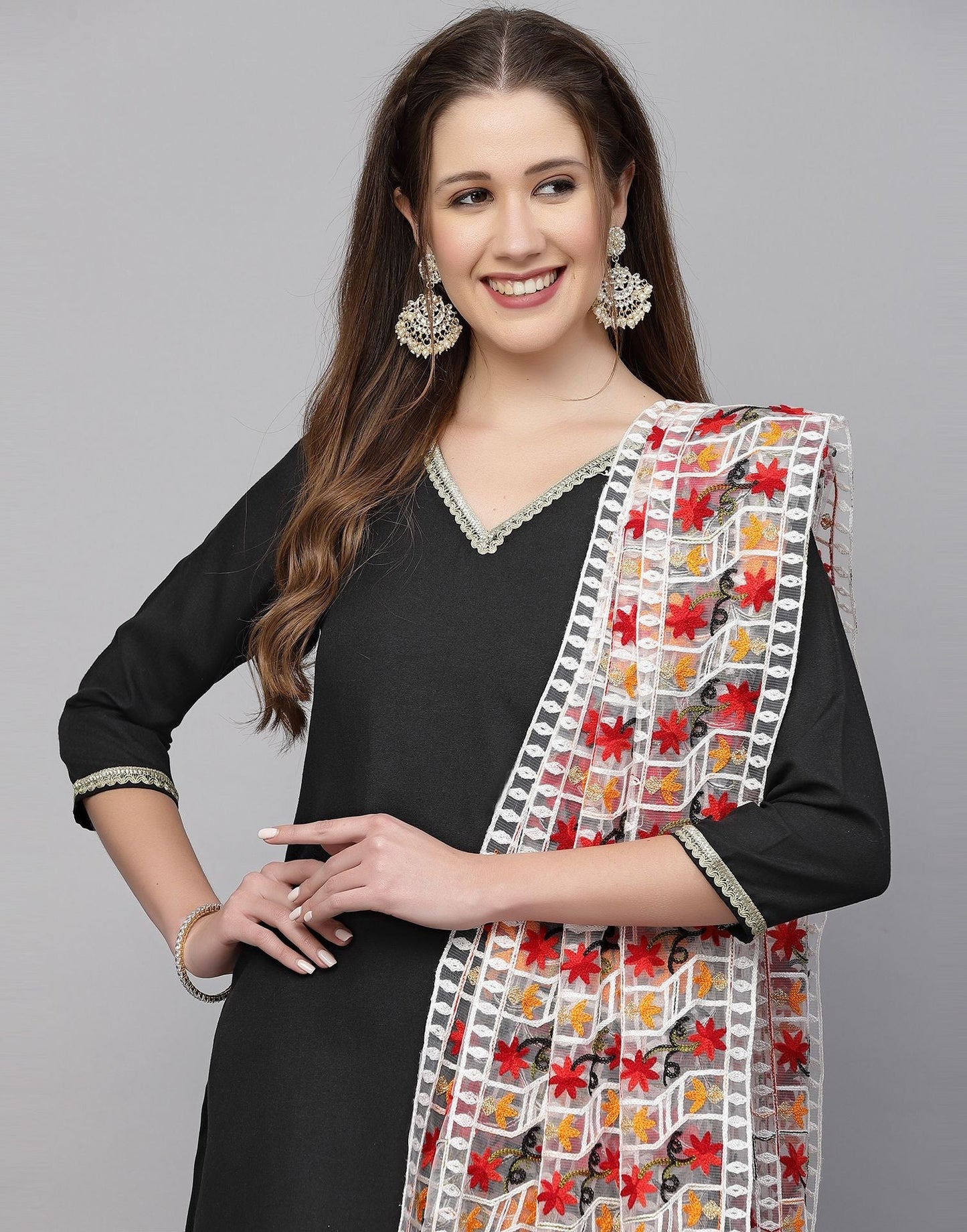 Black Cotton Kurti With Pant And Dupatta