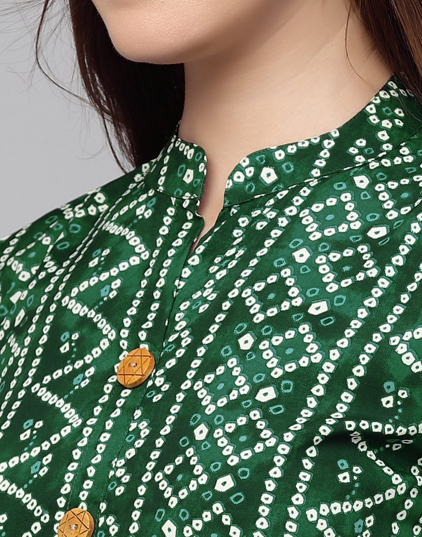 Green Gathered Bandhani Printed Top