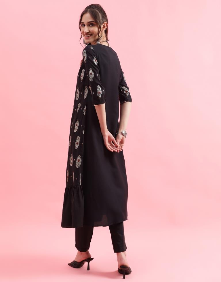 Black Printed A-Line Kurta