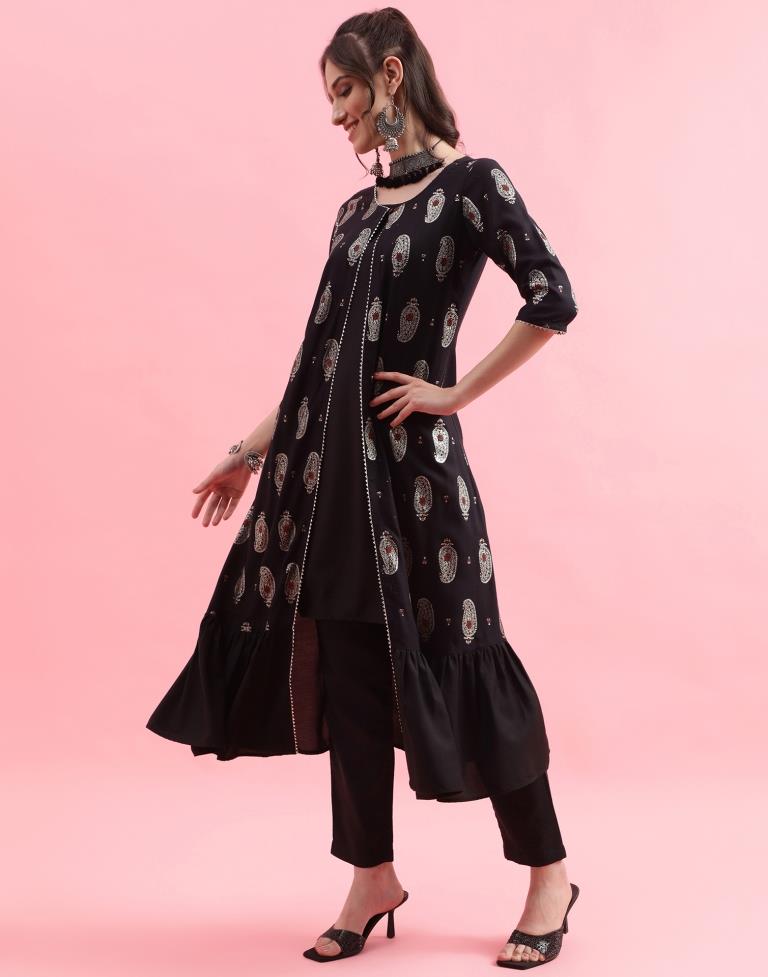 Black Printed A-Line Kurta