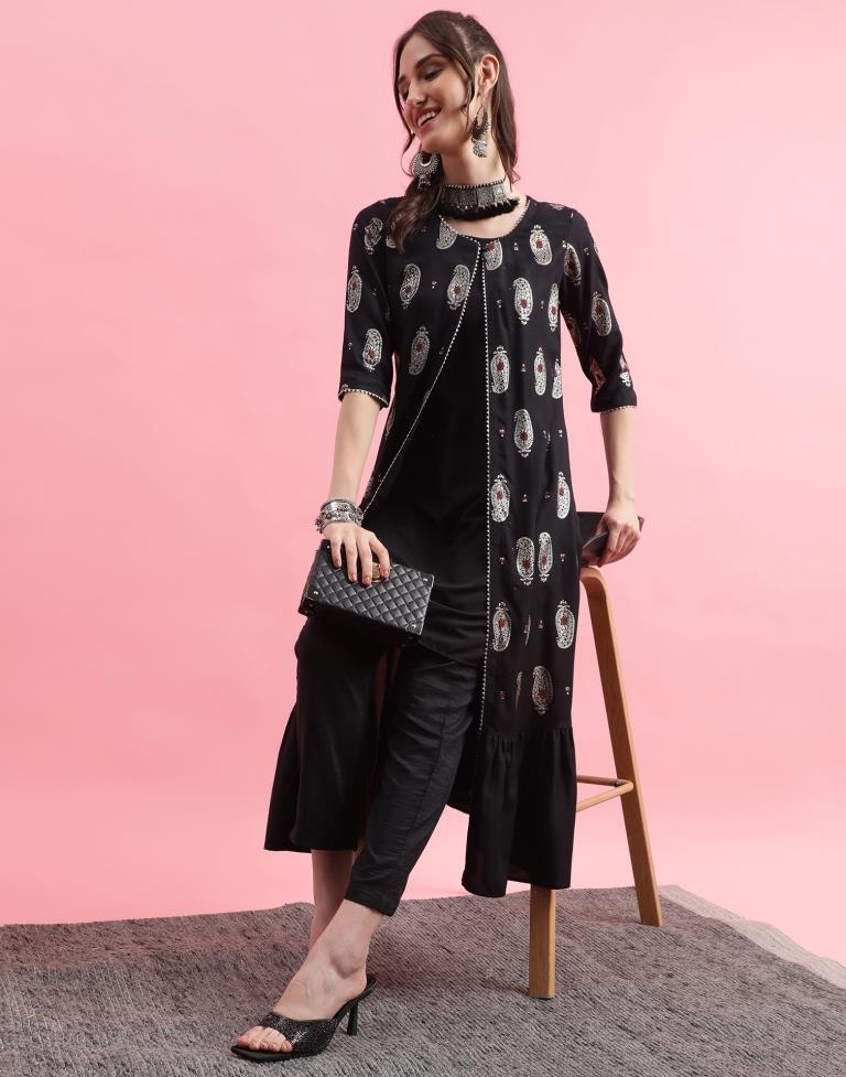 Black Printed A-Line Kurta