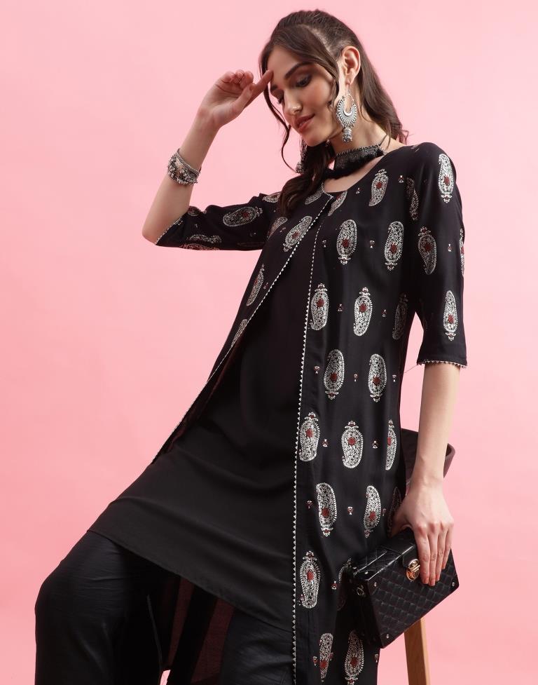 Black Printed A-Line Kurta