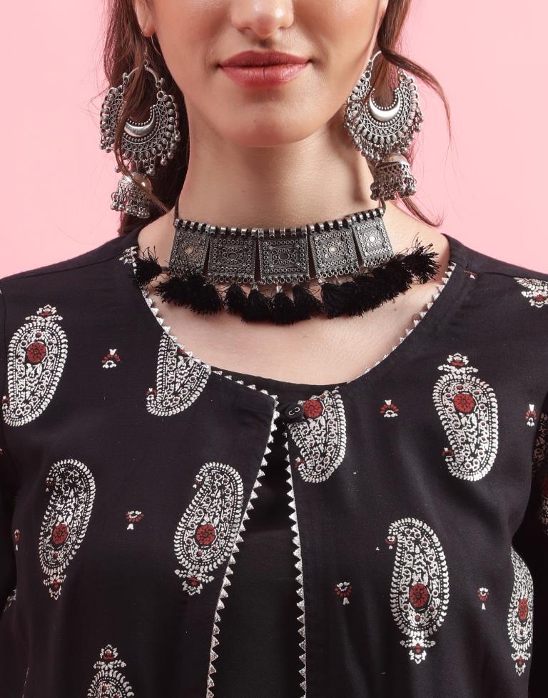 Black Printed A-Line Kurta