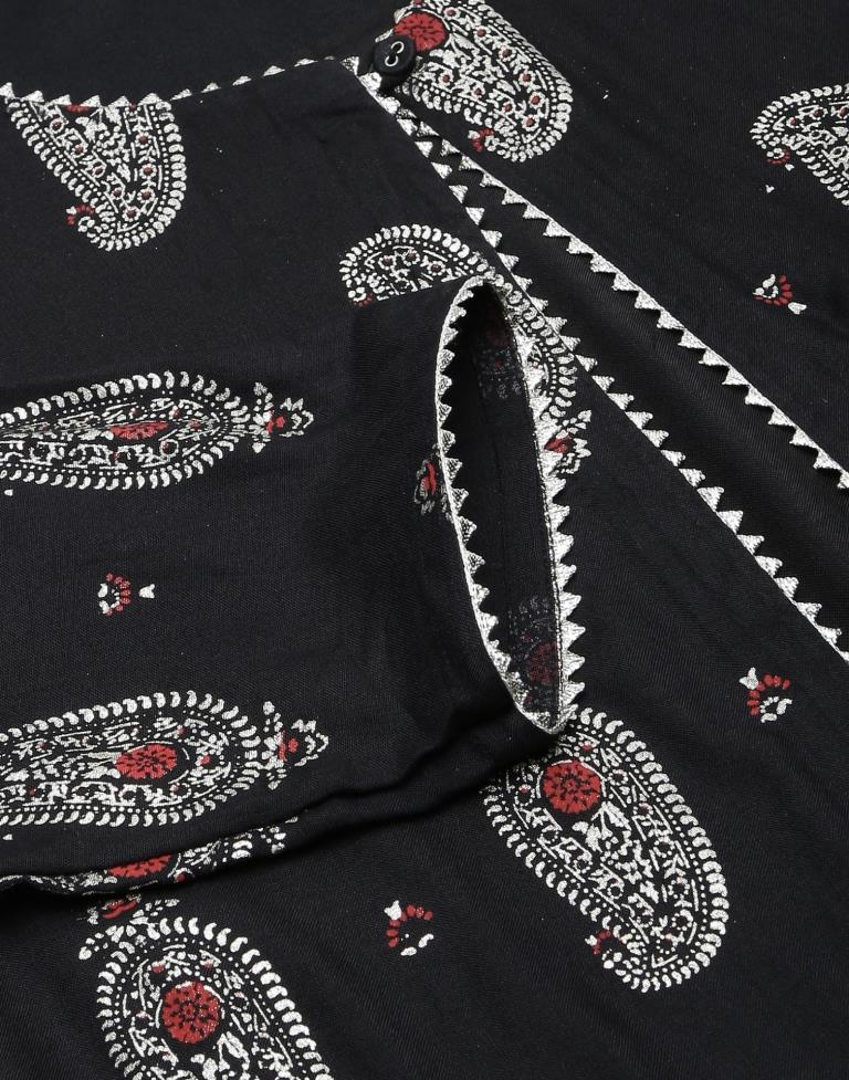 Black Printed A-Line Kurta