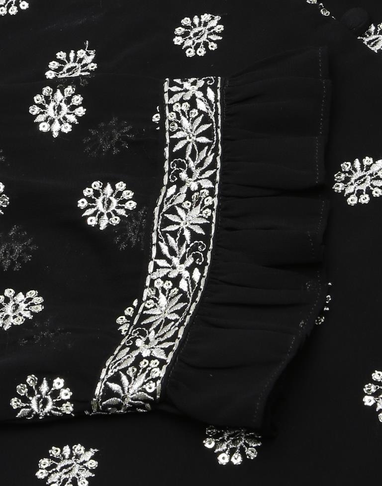 Black Embroidered A-Line Kurta