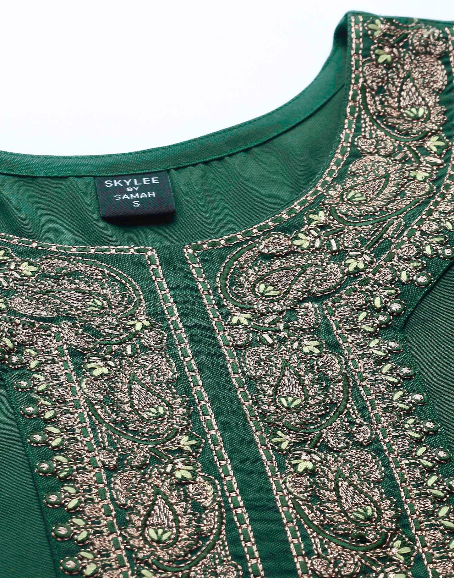 Green Embroidery Kurti With Pant And Dupatta