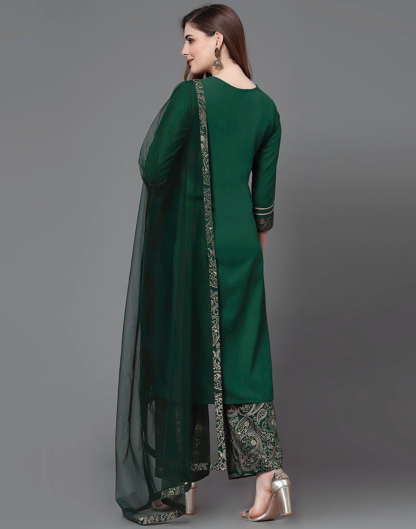 Green Embroidery Kurti With Pant And Dupatta