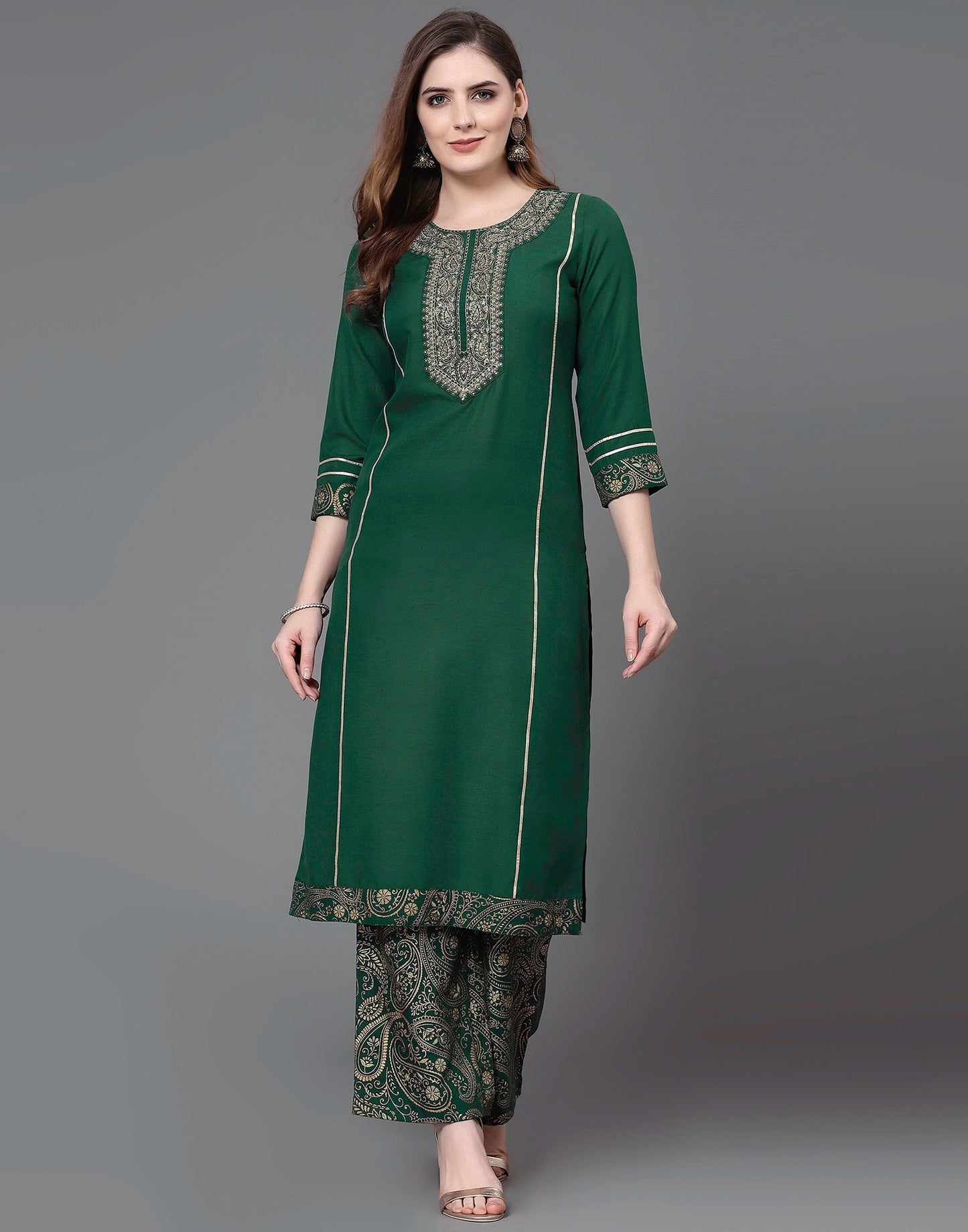 Green Embroidery Kurti With Pant And Dupatta