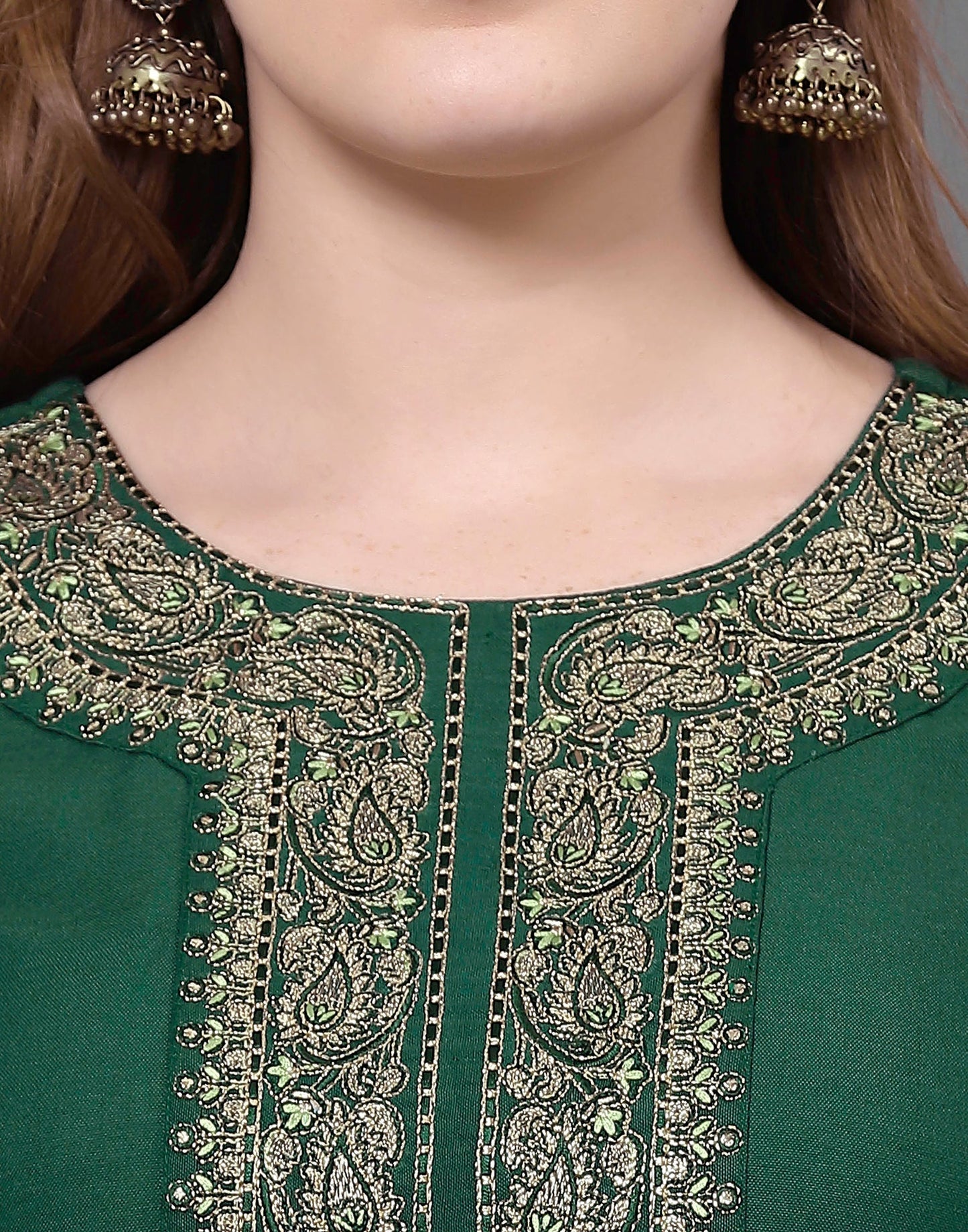 Green Embroidery Kurti With Pant And Dupatta