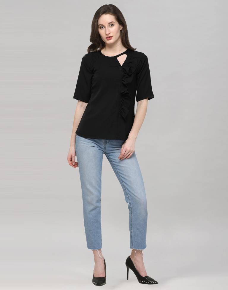 Black Coloured Plain Crepe Top