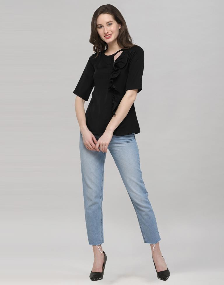 Black Coloured Plain Crepe Top