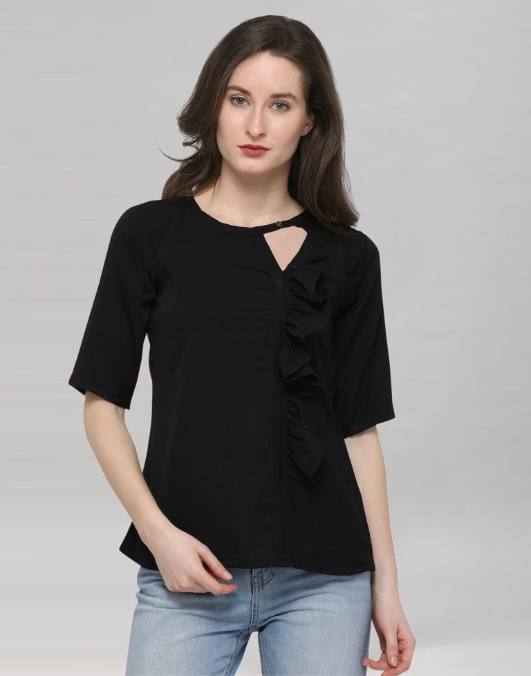 Black Coloured Plain Crepe Top