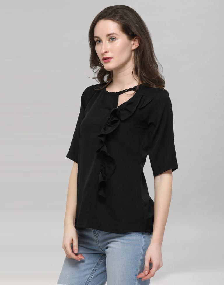 Black Coloured Plain Crepe Top