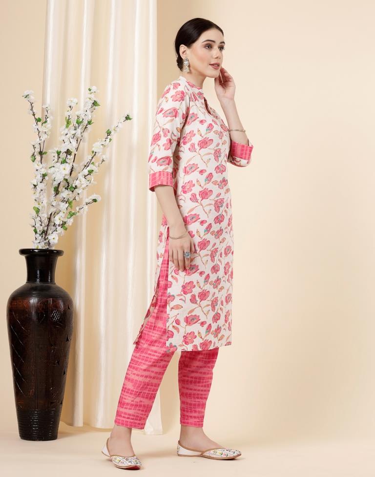 Off White Printed Kurta With Pant