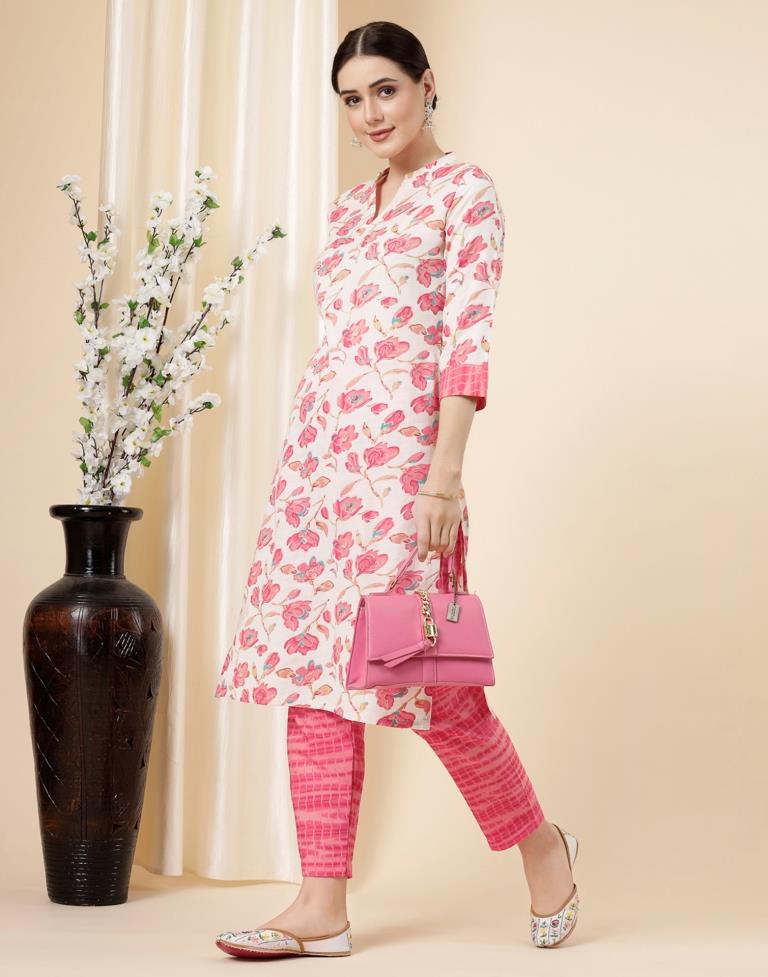 Off White Printed Kurta With Pant