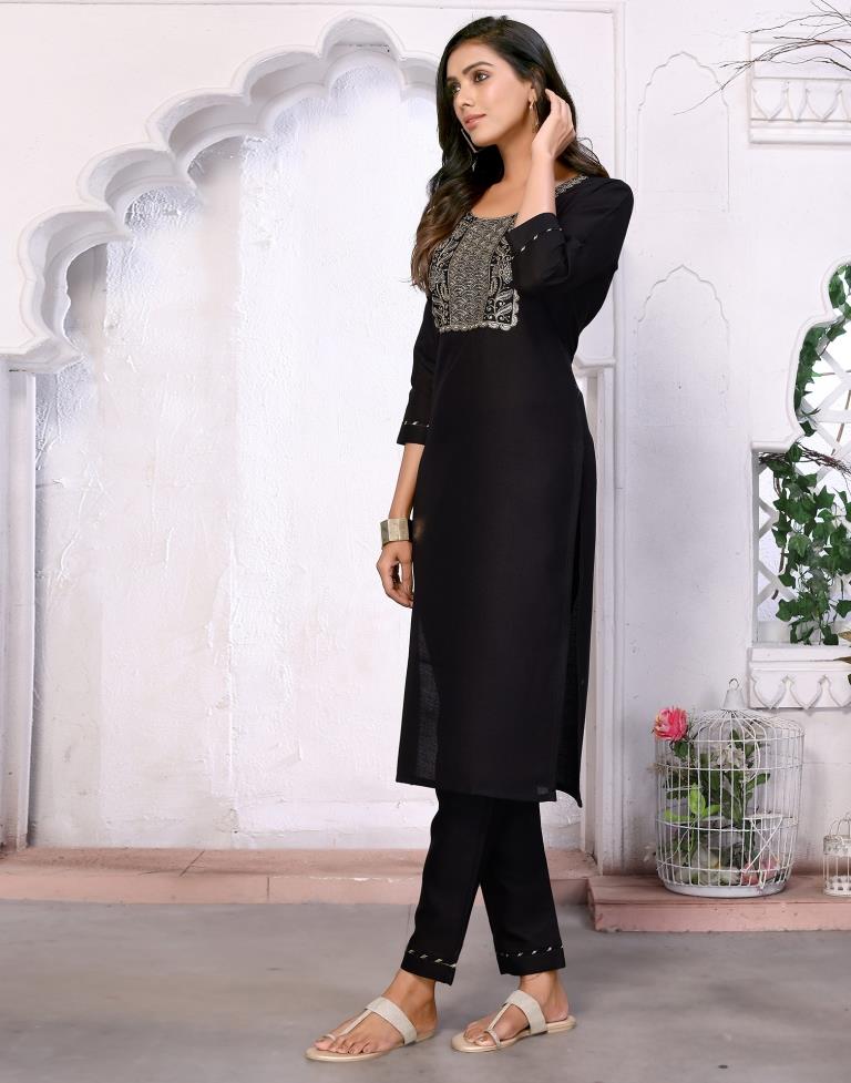 Black Embroidered Kurta With Pant