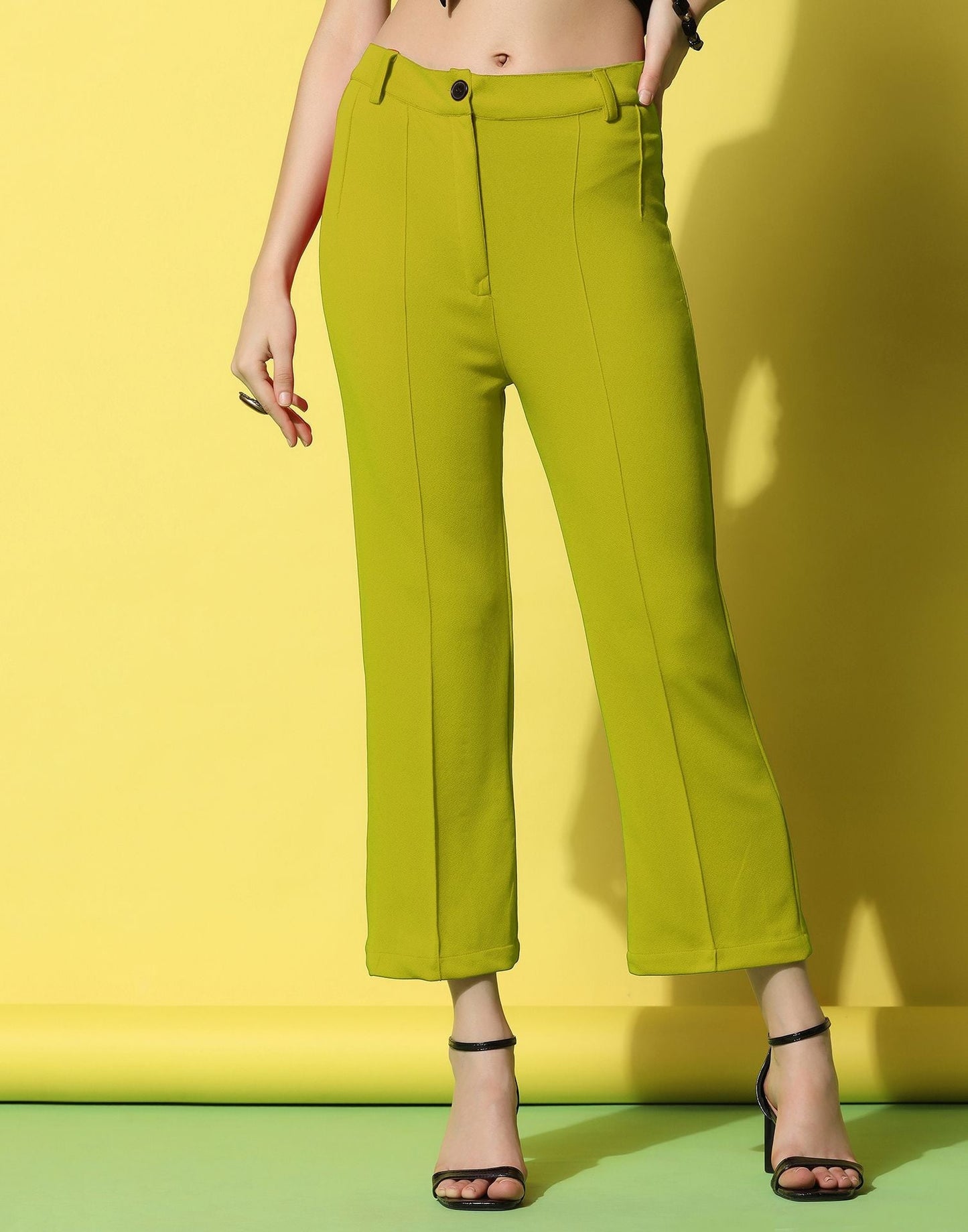 Green Pin Tuck Straight Fit Trouser