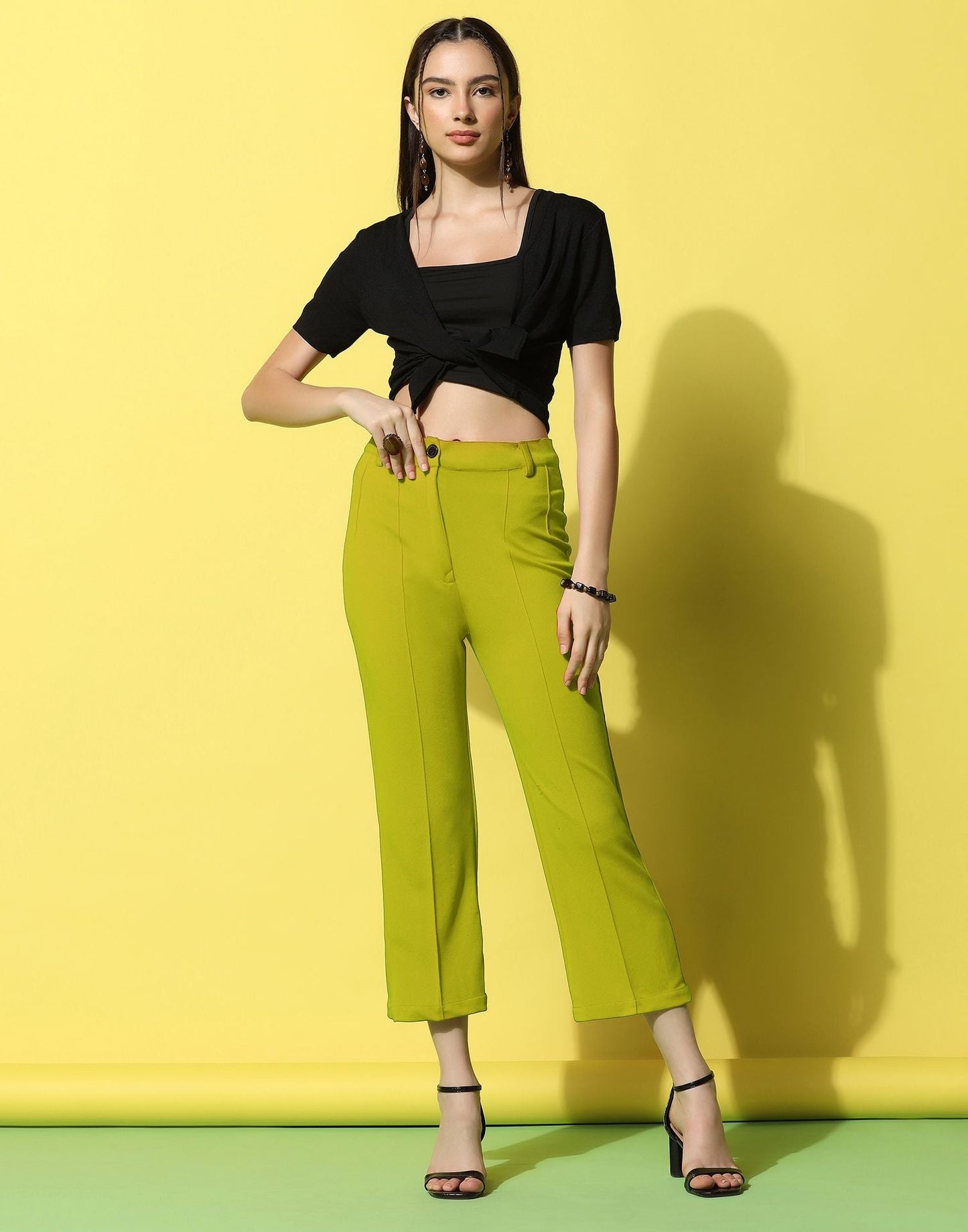 Green Pin Tuck Straight Fit Trouser