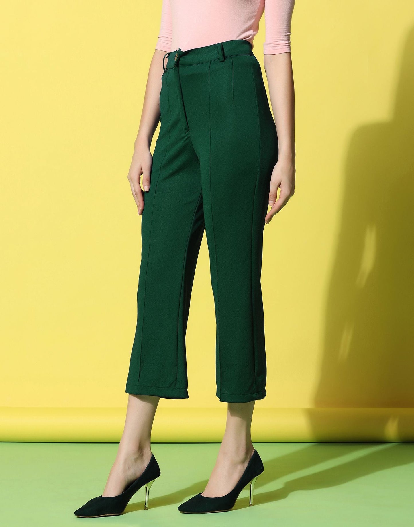 Dark Green Pin Tuck Straight Fit Trouser