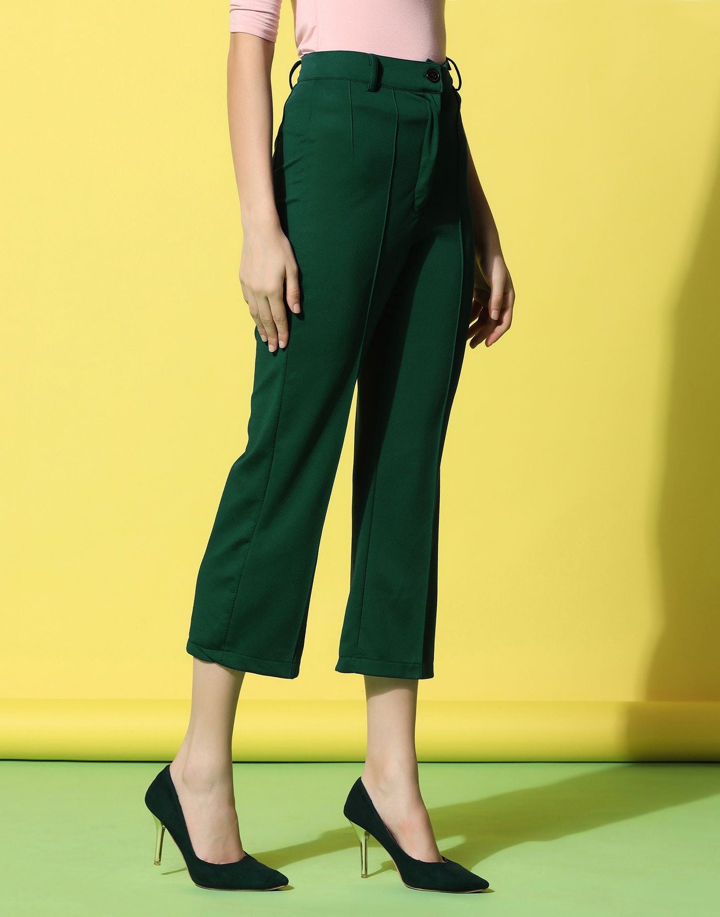 Dark Green Pin Tuck Straight Fit Trouser