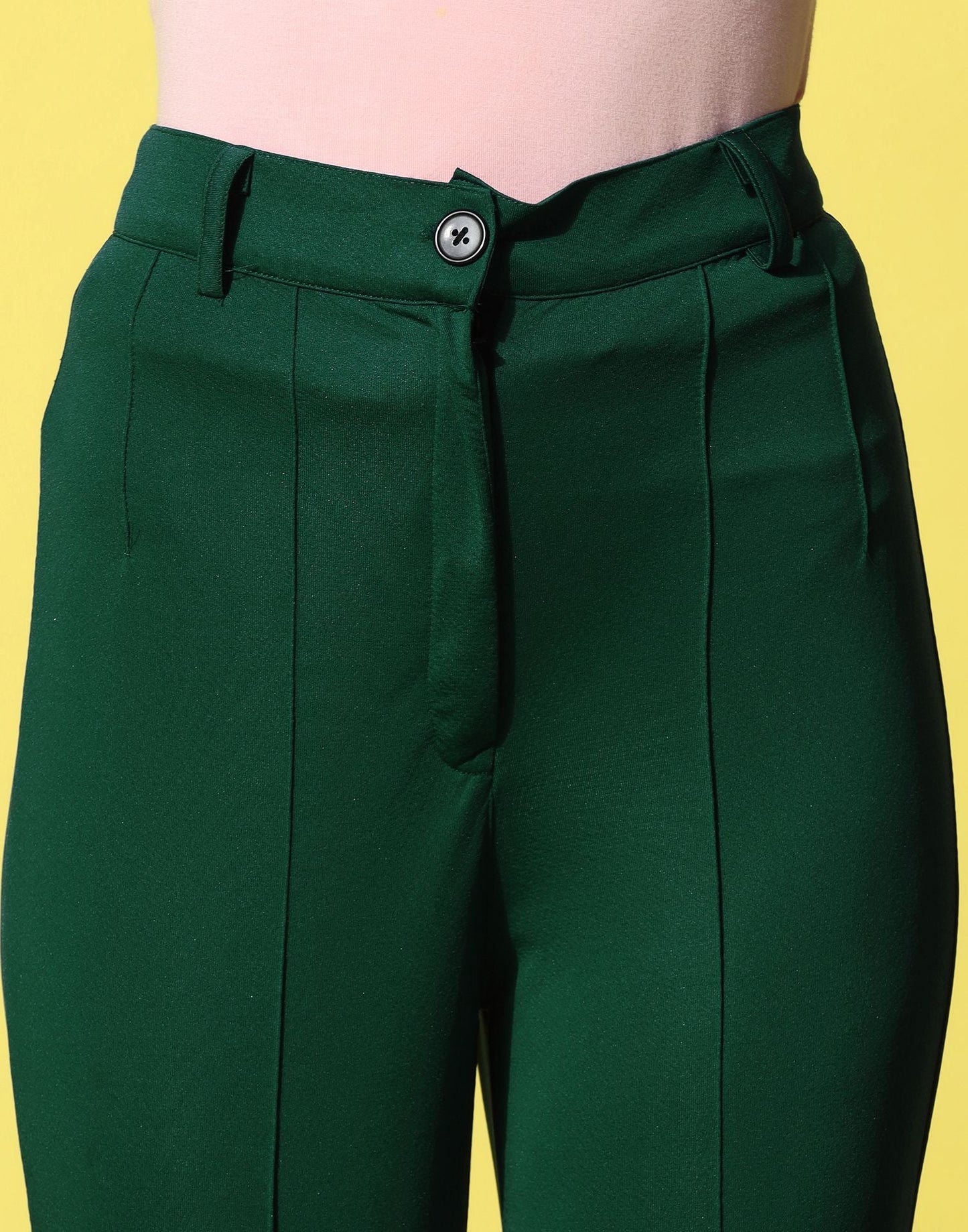 Dark Green Pin Tuck Straight Fit Trouser