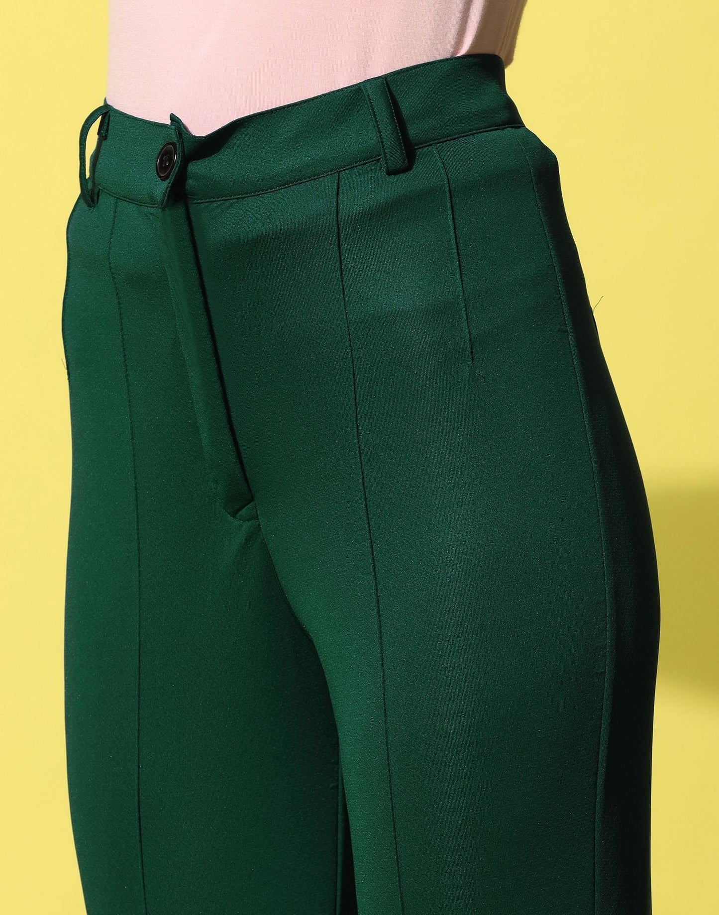 Dark Green Pin Tuck Straight Fit Trouser