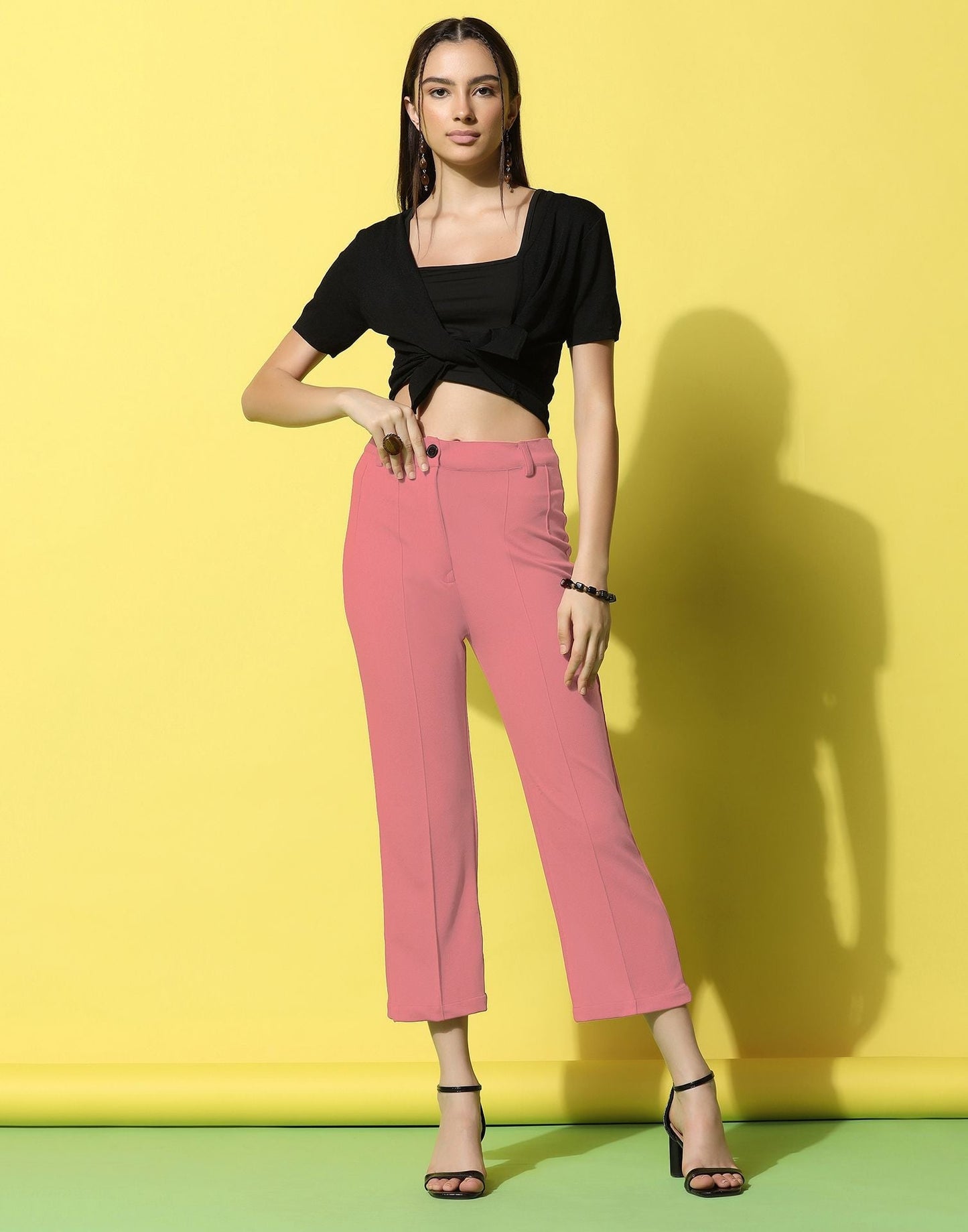 Light Pink Pin Tuck Straight Fit Trouser